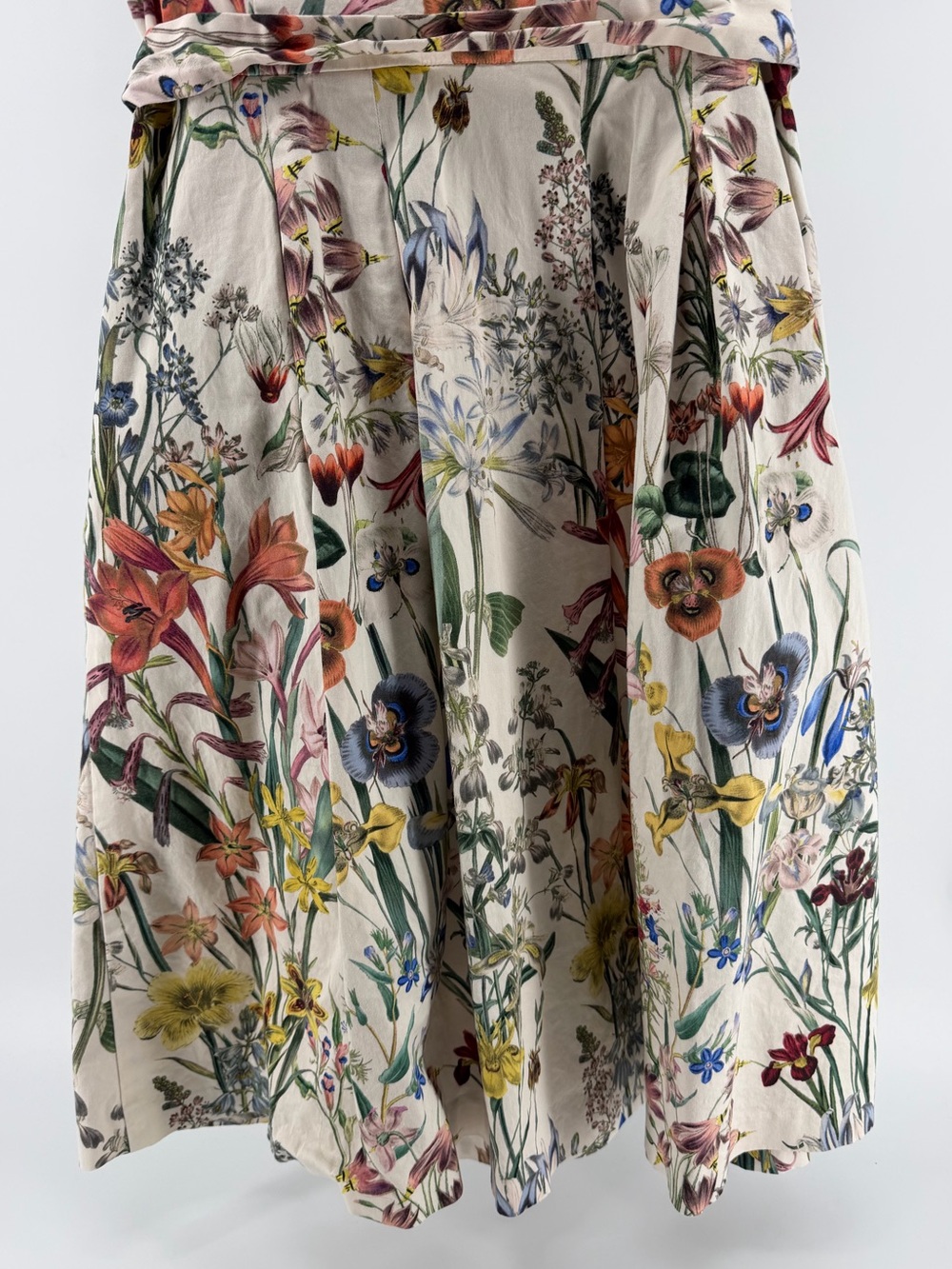 Talbots Cream Floral Midi Sleeveless Tie Waist Cotton Shirt Dress, Women's 8 - Picture 8 of 10